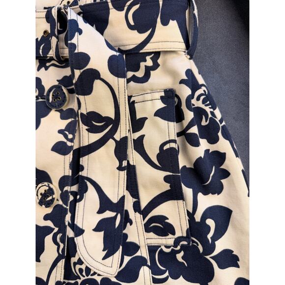 Merona Trench Coat/Jacket Blue Floral with Belt/Double Buttons / Women's S - Picture 5 of 11